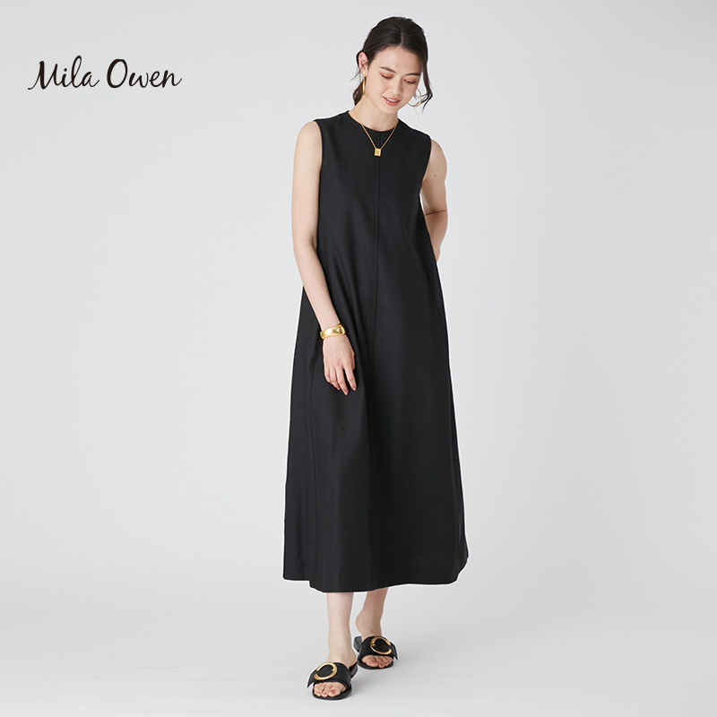 Mila Owen 2023夏季新款圆领无袖纯色垂感连衣裙长裙09WFO232130-图2