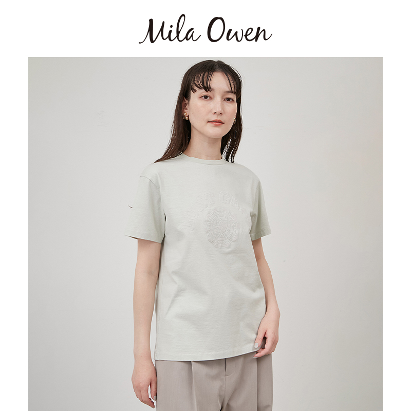 Mila Owen24春夏新品休闲简约字母徽章印花短袖T恤09WCT241112 - 图3