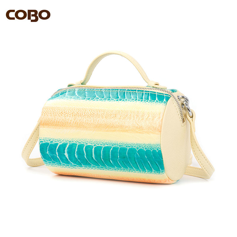 cobo /羚羊头层牛皮撞色女波士顿包 COBO女士包袋