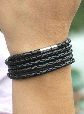 Men Punk Multilayer Bracelet Braided Leather Bracelets Boyfr