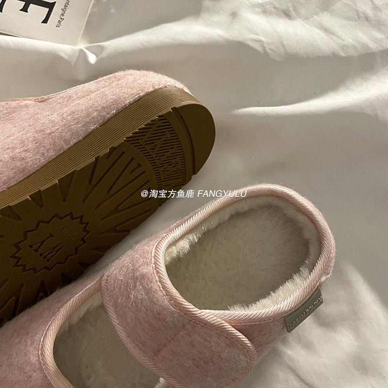 方鱼鹿  法式浅口加绒玛丽珍女2024年秋冬百搭chic皮毛一体棉拖鞋,淘宝优惠券,粉丝福利购,淘宝优惠卷