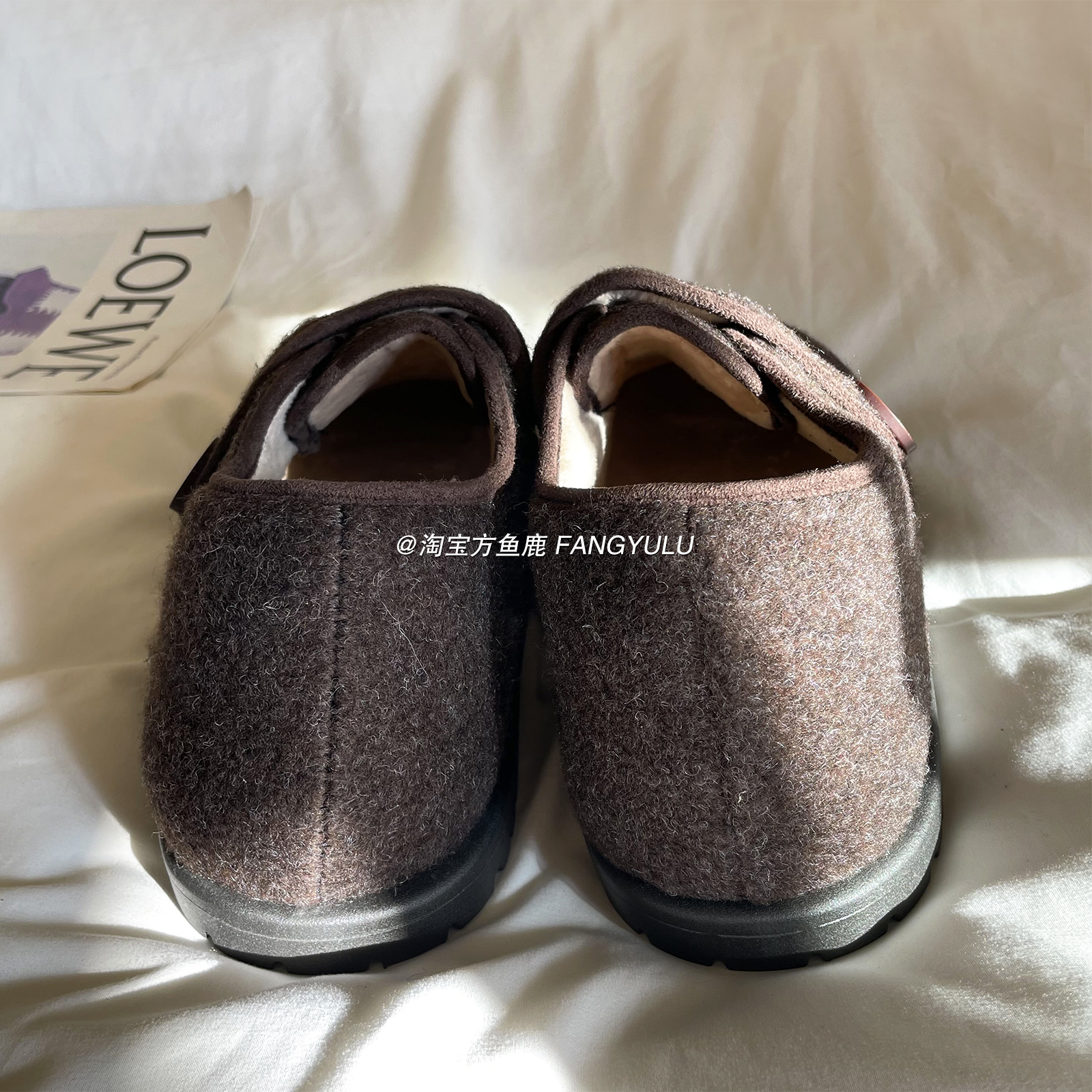 方鱼鹿 内增高6cm韩版圆头加绒勃肯鞋女2025冬季魔术贴保暖毛毛鞋 - 图1