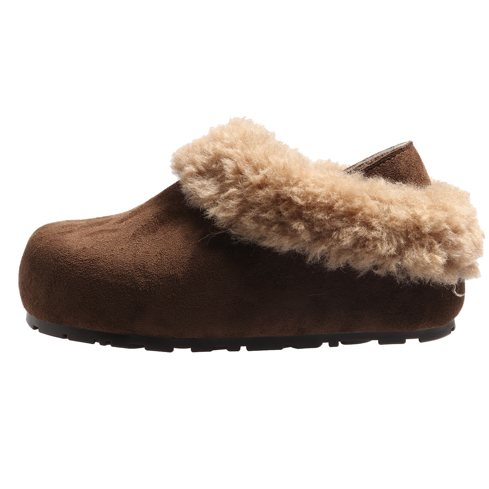 方鱼鹿 复古加绒半拖勃肯鞋女2025冬季厚底一脚蹬懒人毛毛棉拖鞋,淘宝优惠券,粉丝福利购,淘宝优惠卷