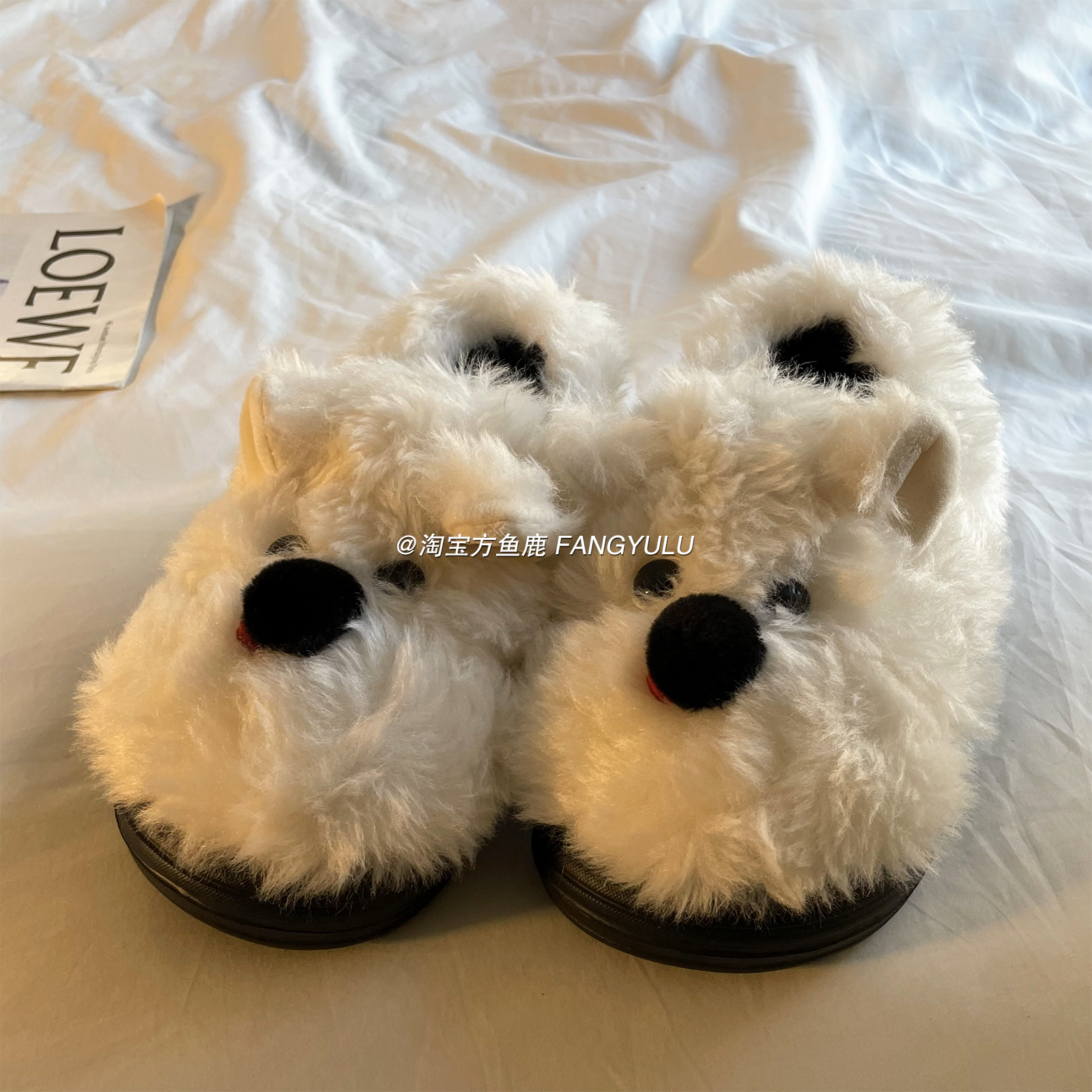 方鱼鹿 可爱小狗加绒保暖包跟拖鞋女2025秋冬季居家毛毛棉鞋外穿 - 图1