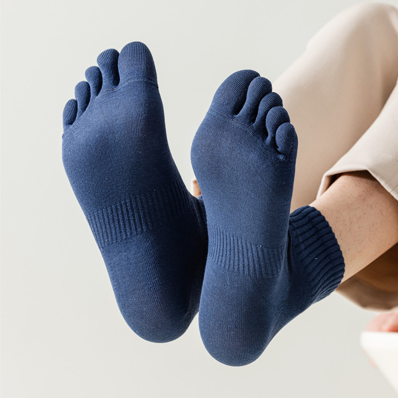 男士分趾袜防止交叉感染纯棉夏季薄款中筒袜防脚气五指袜网眼棉袜 - 图0