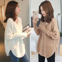 V collar sweater Women loose Lazy Wind Blouse 2022 Spring Autumn Short inside lap low collar Lean Knit Undershirt