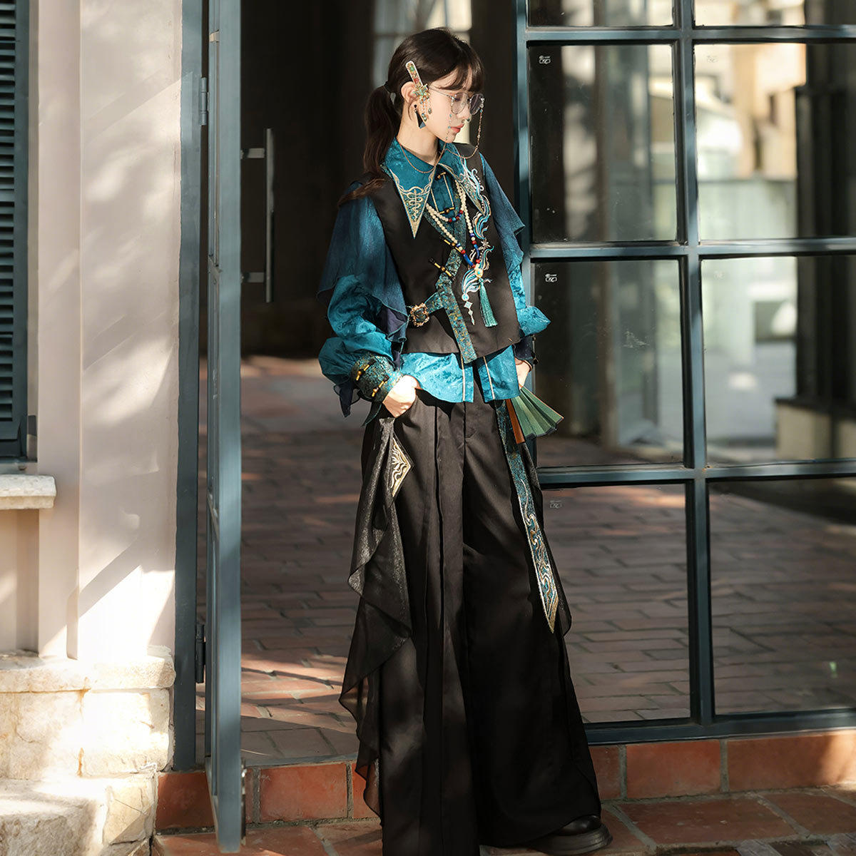 青鸾羽 原创新中式改良阔腿裤女装宽松国风长裤上衣套装秋季汉服,淘宝优惠券,粉丝福利购,淘宝优惠卷