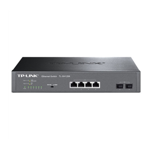 TP-LINK TL-SH1206 6口网络交换机双万兆SFP+光口4口2.5G千兆网口1G电口高速免配置桌面机架式无风扇静音钢壳-图0