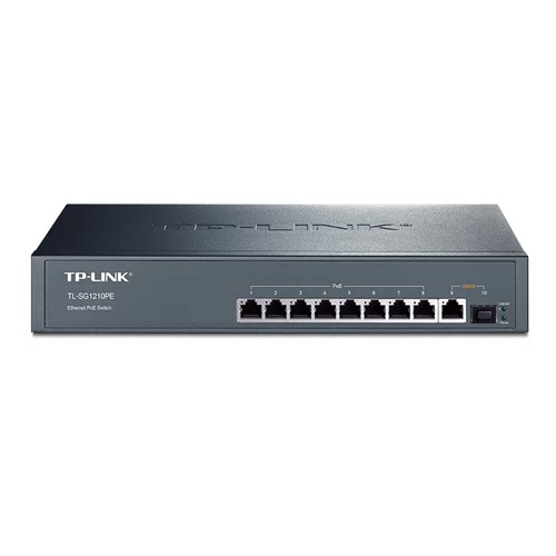 TP-LINK普联TL-SG1210PE全千兆10口PoE交换机网络监控电源8口供电1光9电大功率121W国标智能识别机架式带挂耳 - 图0