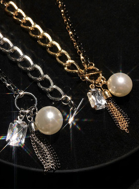 甜酷女孩风流苏珍珠项链