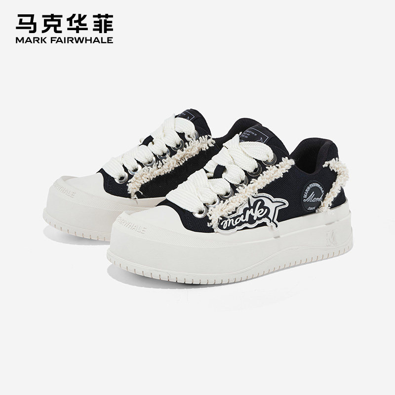 马克华菲黑色厚底帆布鞋女2026春夏新款女鞋开口笑鞋软底休闲板鞋,淘宝优惠券,粉丝福利购,淘宝优惠卷