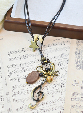 新中式复古音符小提琴项链音乐