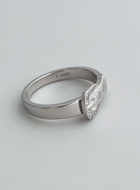 设计师款S925纯银镀铑金拉丝皮带扣戒指小众设计感高级轻奢戒指