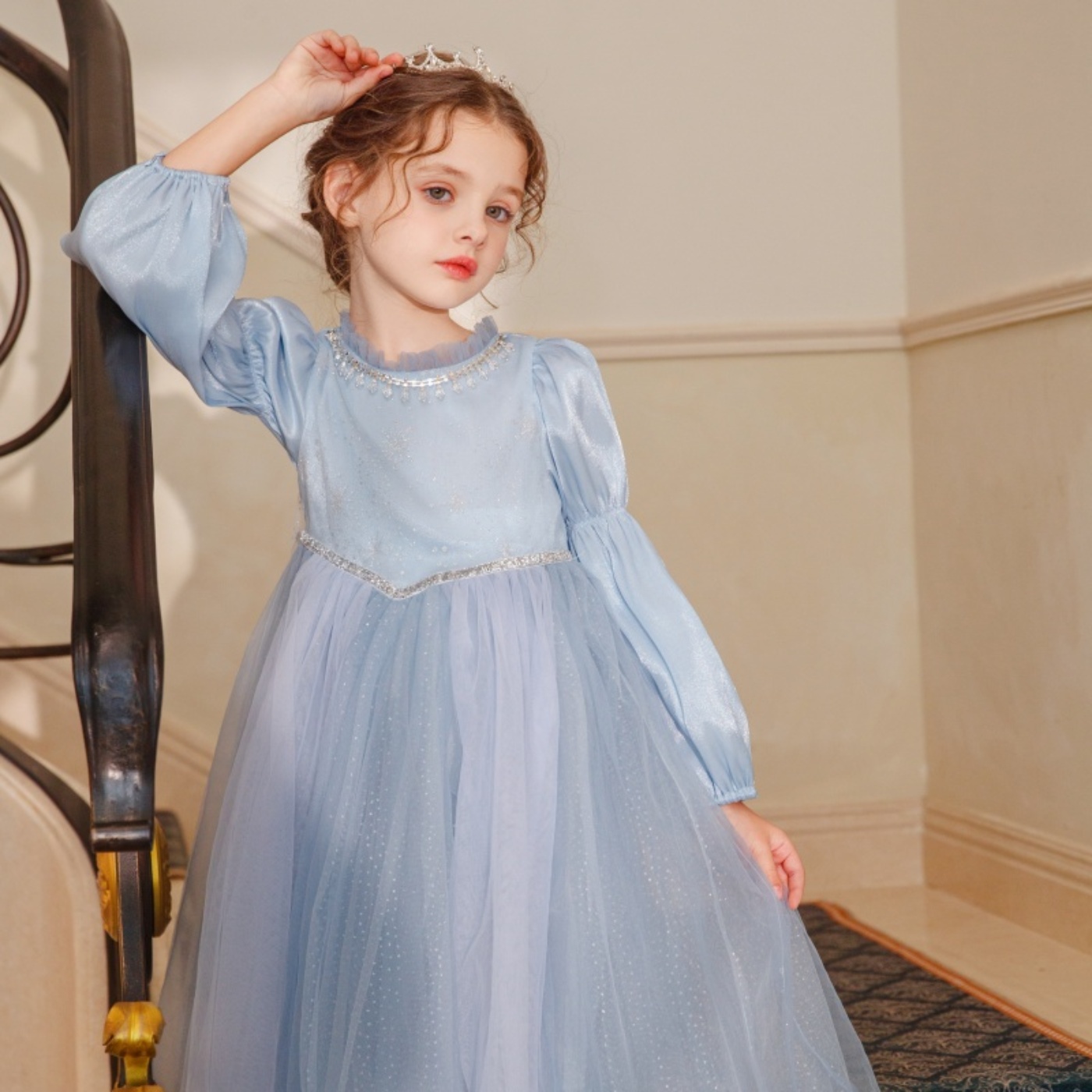 女童艾莎公主裙冬装圣诞连衣裙冰雪奇缘小女孩生日高端礼服裙披风 - 图2