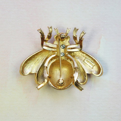 红叶题诗 翠法丽Trifari 珐琅青花风格蜜蜂古董vintage胸针 - 图0