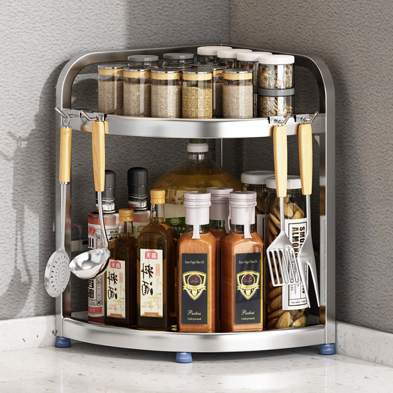 304厨房调料置物架转角调味品收纳架灶台不锈钢一体免安装三角架,淘宝优惠券,粉丝福利购,淘宝优惠卷