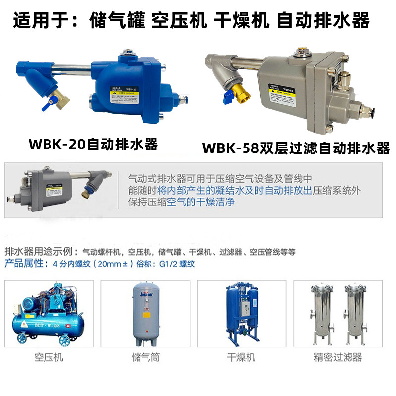 储气罐空压机自动排水器WBK-58/20气泵放水阀零损耗急速自动排水 - 图2