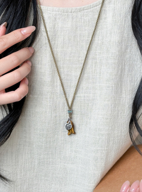 虎眼石小鱼吊坠项链女