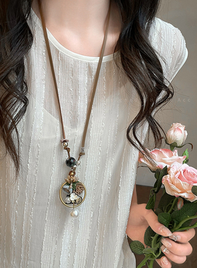 波西米亚花朵吊坠长款项链女复古民族风装饰毛衣链小众高级感配饰