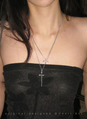 欧美辣妹！银色十字架叠戴项链女暗黑冷淡风个性锁骨链高级感配饰