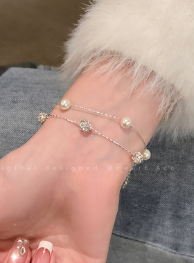 满天星珍珠双层叠戴手链女2025新款锆石百搭手饰轻奢小众精致配饰