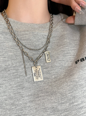 双层钛钢吊坠项链男嘻哈潮牌