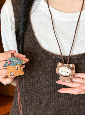 可爱小熊布艺长款项链女秋冬小众设计感毛衣链日常通勤百搭卫衣链