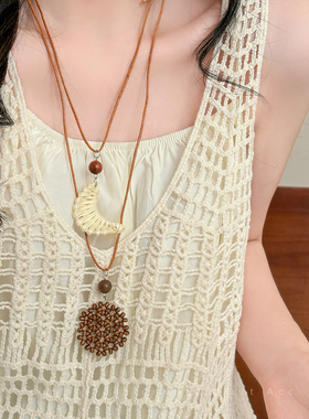 波西米亚民族风爱心月亮编织项链女海边度假小众设计独特长款配饰