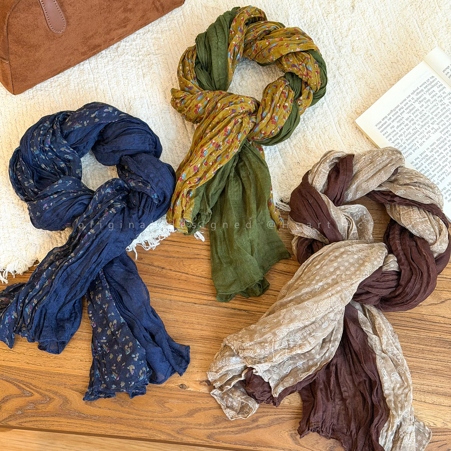 文艺复古撞色碎花长条丝巾女2025新款冬配大衣时尚洋气高级感围巾,淘宝优惠券,粉丝福利购,淘宝优惠卷