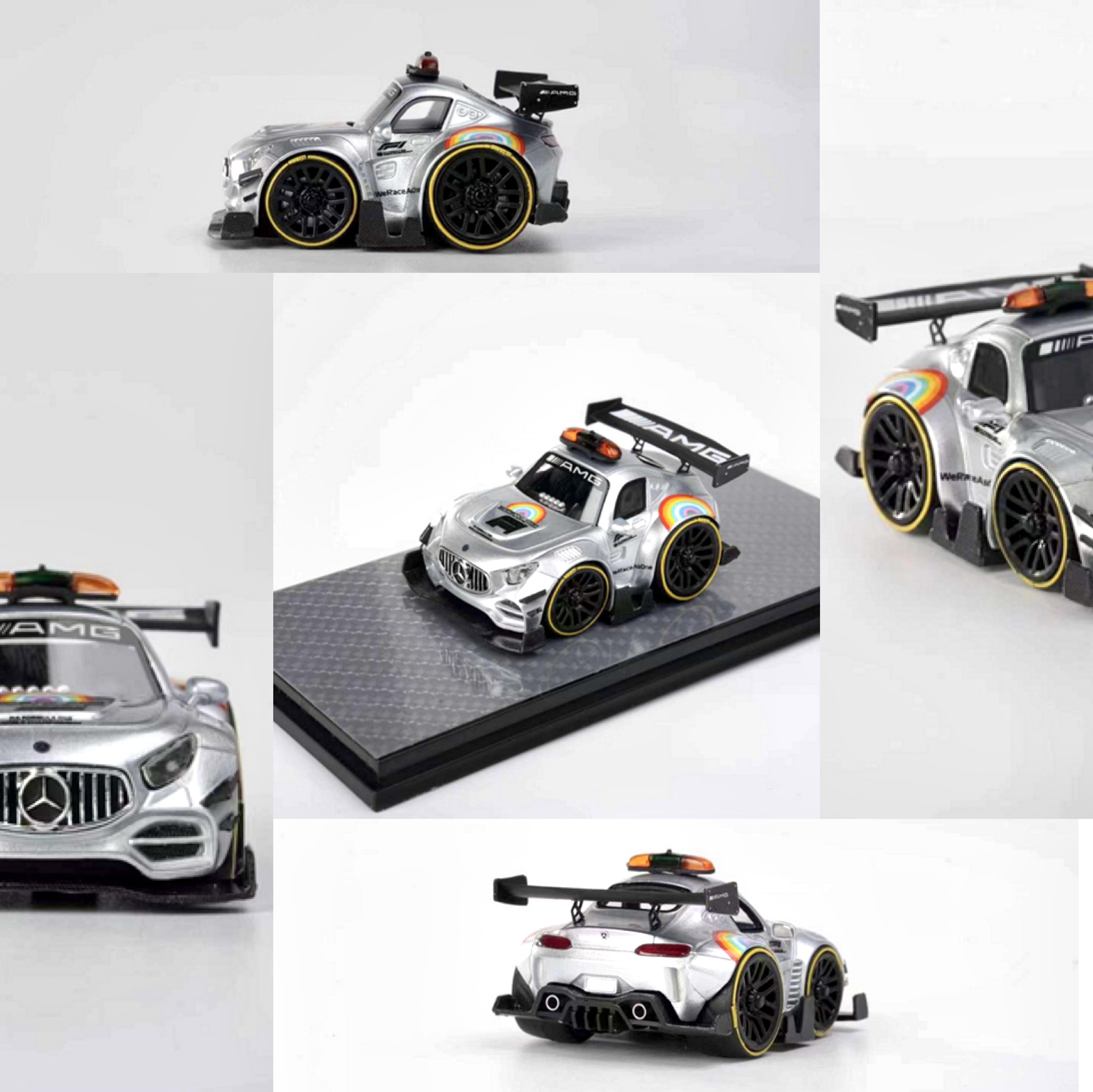 YM ERA Q 蛋车 1:64 奔驰 AMG GT3  Q车 合金 车模 彩虹 灰银 - 图2