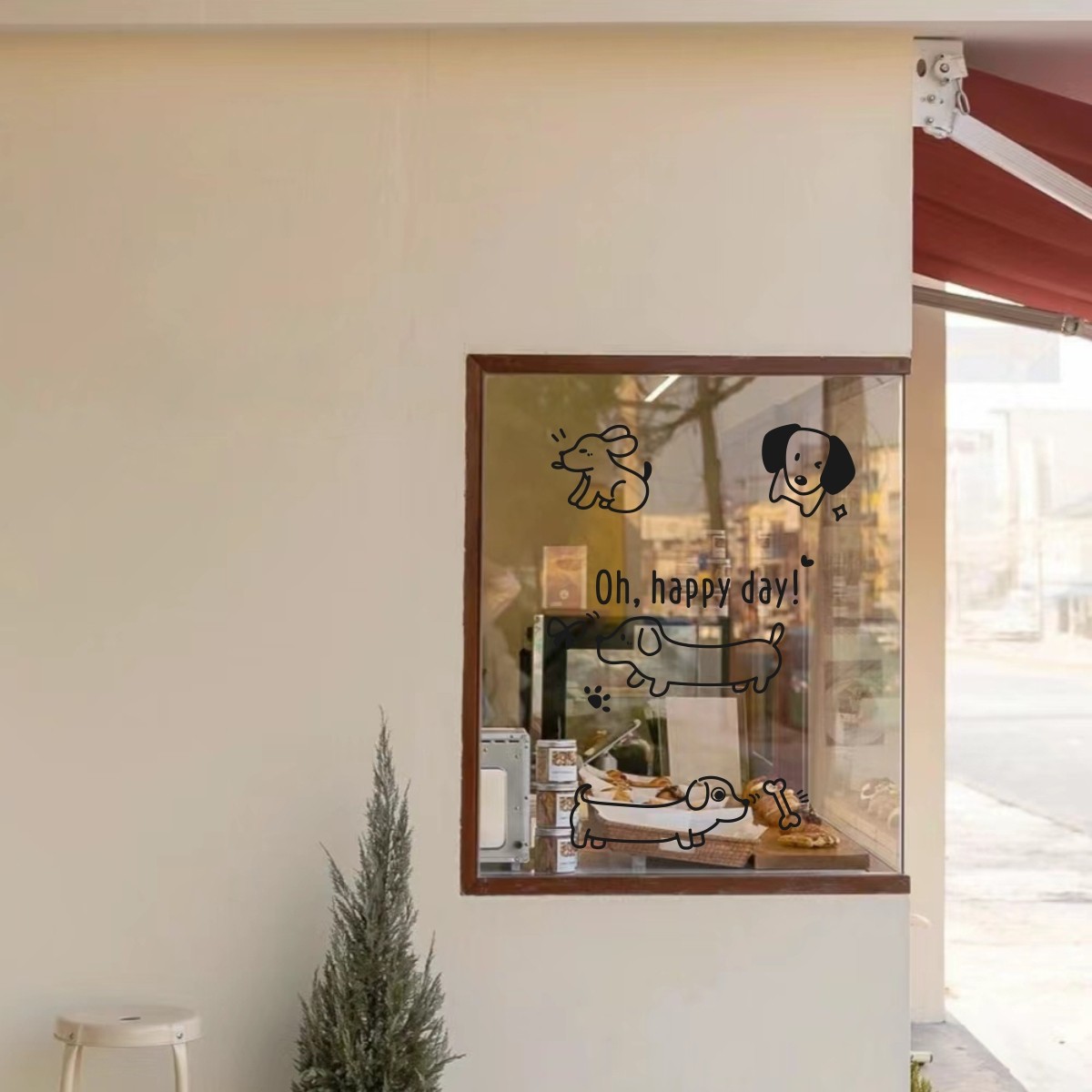 happy day愉快的一天英文超萌腊肠狗狗卡通墙贴镜子玻璃门DIY贴纸,淘宝优惠券,粉丝福利购,淘宝优惠卷