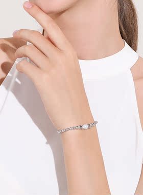 YINGBOO S925银 新款极简轻奢串珠球体重工镶钻纯银手链手环女