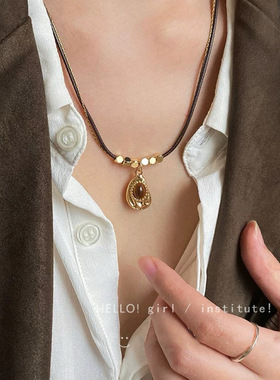 美拉德复古虎眼石双层芒星吊坠项链女款秋冬高级感精致串珠毛衣