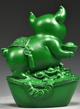 绿色实木质雕刻猪摆件三合十二生肖动物猪家居客厅装饰红木工艺品