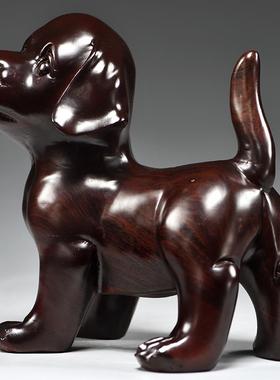 黑檀木雕狗摆件十二生肖狗实木家居客厅电视柜办公装饰红木工艺品