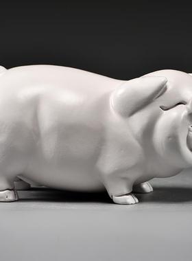 白色实木质猪摆件木制十二生肖木头雕刻小猪吉祥物家居装饰工艺品