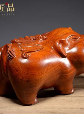 花梨木雕猪摆件十二生肖猪一对实木质仿古家居饰品客厅红木工艺品