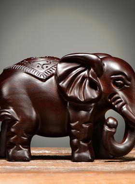 黑檀木雕大象摆件一对象实木木头小象客厅玄关家居装饰木质工艺品