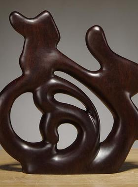 黑檀木雕刻福字摆件中式客厅电视柜实木家居装饰品红木工艺品送礼