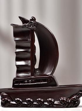 黑檀木雕刻实木帆船摆件家居装饰品一帆风顺龙船工艺礼品家用客厅