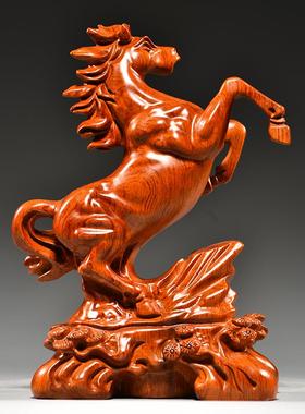 花梨木雕马到成功摆件实木十二生肖马家居装饰摆设开业工艺送礼品