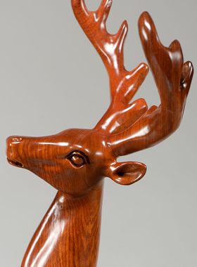 梅花鹿摆件一对两只花梨实木雕刻麋鹿摆件家居玄关装饰红木工艺品