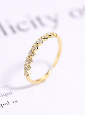 纯银镶钻活口指环礼物首饰品