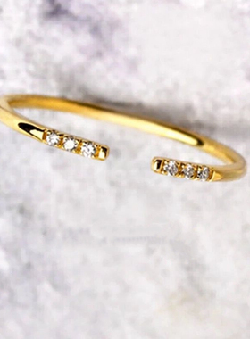 925银戒指女镶钻简约气质14k黄金指环女