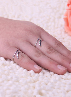 s925纯银戒指女天使翅膀爱心开口
