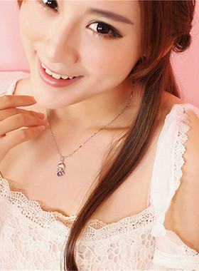 纯银项链镶钻镀白金吊坠首饰品