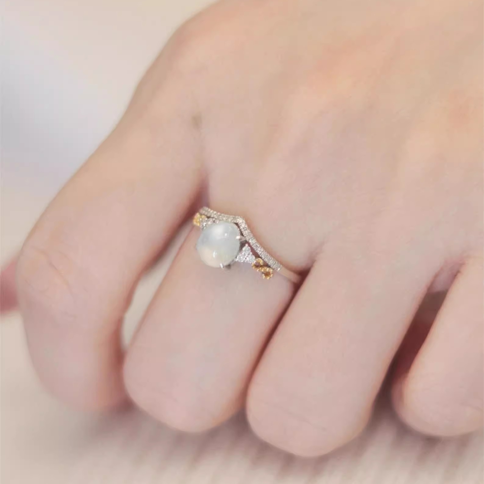 清仓款 戒指需定制不退换天然翡翠缅甸A货18k金钻石玉戒指 - 图1