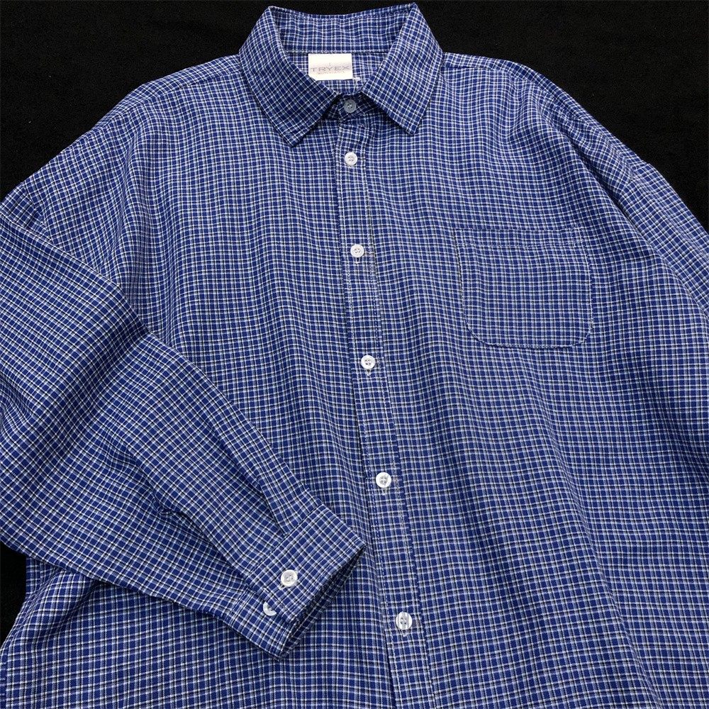日系格子衬衫男生蓝色小格子衬衣蓝白格上衣穿搭宽松外套男女潮牌,淘宝优惠券,粉丝福利购,淘宝优惠卷