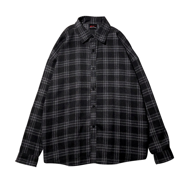 黑色格子衬衫男内搭长袖衣男士黑灰春秋复古黑格子格纹衬衣外套衫,淘宝优惠券,粉丝福利购,淘宝优惠卷