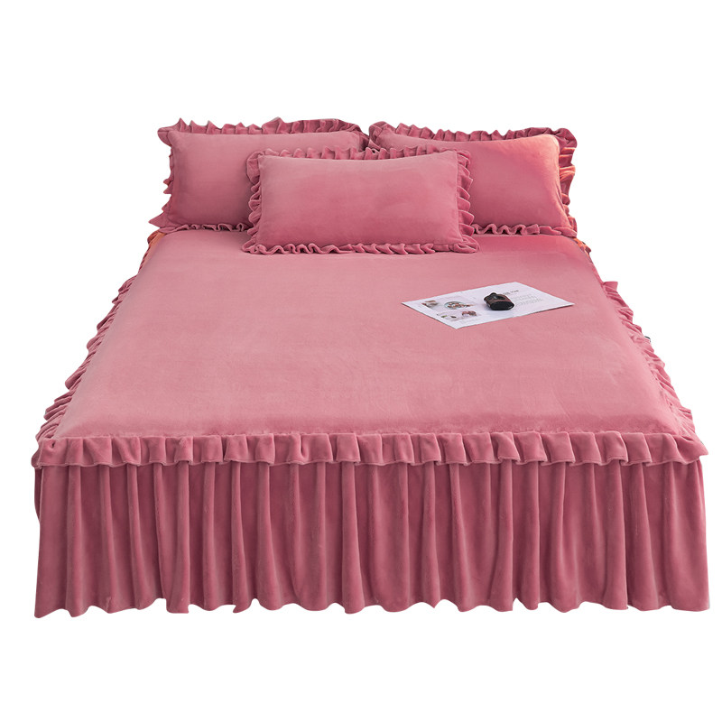 纯色韩版花边牛奶绒床裙单件床罩加厚保暖珊瑚绒席梦思防滑保护套,淘宝优惠券,粉丝福利购,淘宝优惠卷